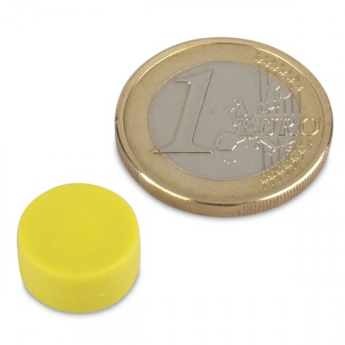 Magnete al neodimio Ø 12,7 x 6,3 mm con rivestimento in plastica - giallo - 2 kg