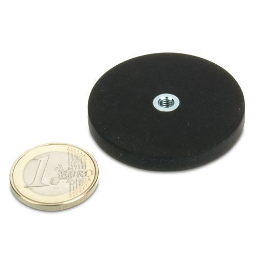 Sistema magnetico Ø 43 mm gommato, filettatura interna M4 - aderenza 10 kg