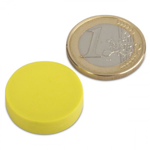 Magnete al neodimio Ø 22,0 x 6,0 mm con rivestimento in plastica - giallo - 4,1 kg
