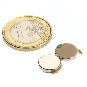 Disco magnetico Ø 10,0 x 2,0 mm N35 nichel - autoadesivo