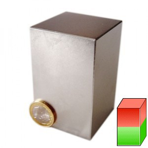 Cuboide magnetico 50,0 x 50,0 x 80,0 mm N40 nichel - aderenza 280 kg