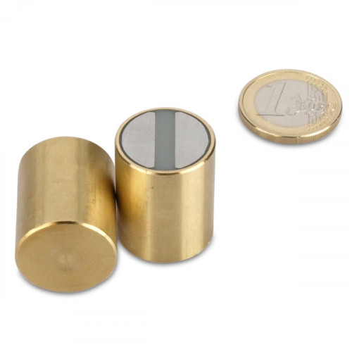 SmCo Magnete cilindrico con base Ø 20 x 25 mm, ottone, tolleranza h6 - 25,5 kg