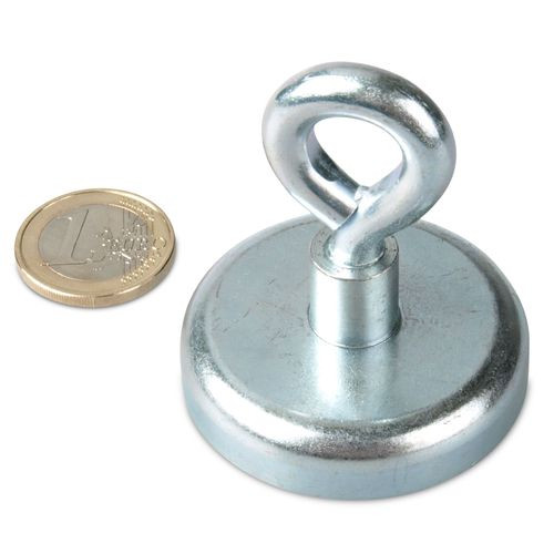 Magnete con occhiello Ø 48 mm NEODIMIO - zinco - aderenza 81 kg