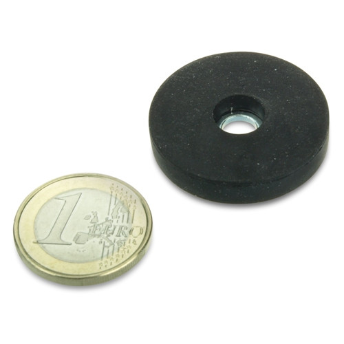 Sistema magnetico Ø 31 mm gommato con foro - aderenza 7,5 kg