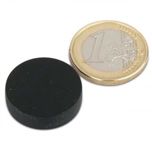 Magnete al neodimio Ø 22,0 x 6,0 mm con rivestimento in plastica - nero - 4,1 kg