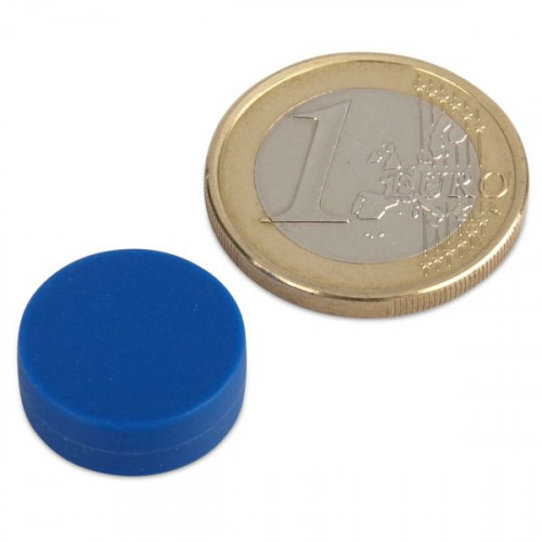Magnete al neodimio Ø 16,0 x 6,0 mm con rivestimento in plastica - blu - 2,6 kg