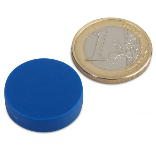 Magnete al neodimio Ø 22,0 x 6,0 mm con rivestimento in plastica - blu - 4,1 kg