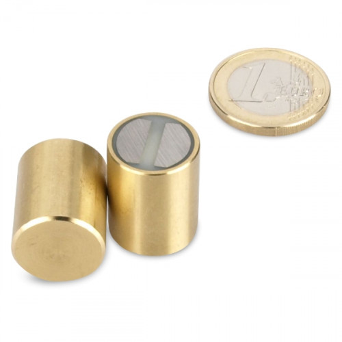 SmCo Magnete cilindrico con base Ø 16 x 20 mm, ottone, tolleranza h6 - 12,7 kg