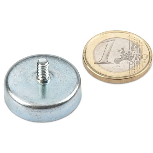 Magnete con base in ferrite Ø 25,0 x 7,0 mm, filettatura M4x8, aderenza 4 kg
