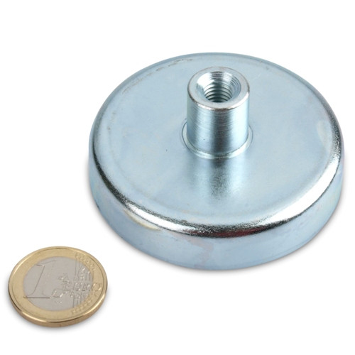 Magnete con base in ferrite Ø 63,0 x 14,0 mm, filettatura interna M8, 35,7 kg