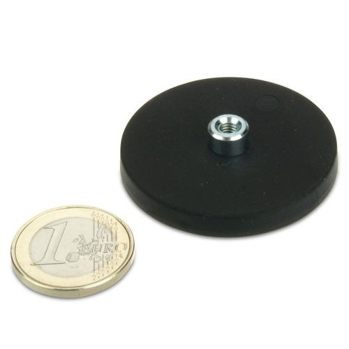 Sistema magnetico Ø 43 mm gommato con boccola M4 - aderenza 10 kg