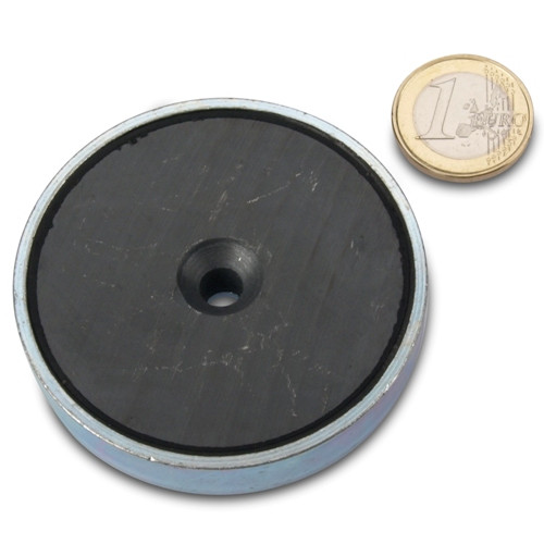 Magnete con base in ferrite Ø 63,0 x 14,0 mm con svasatura, aderenza 29 kg