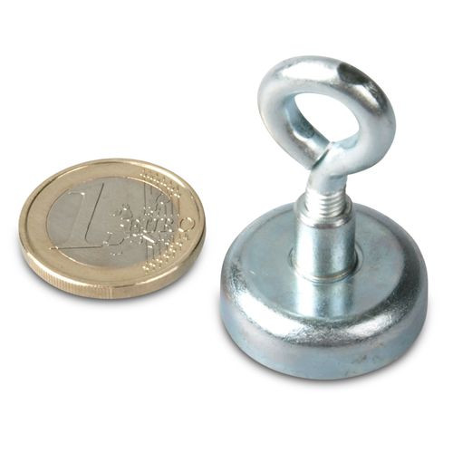 Magnete con occhiello Ø 25 mm NEODIMIO - zinco - aderenza 22 kg