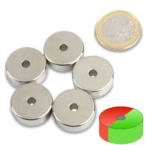 Anello magnetico Ø 20,0 x 4,0 x 7,0 mm N35 nichel - diametrale