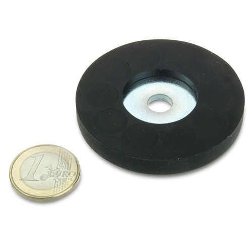 Sistema magnetico Ø 57 mm gommato con foro Ø 8 - aderenza 20 kg