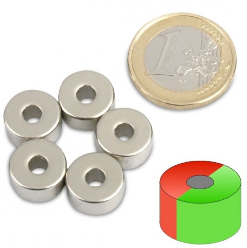 Anello magnetico Ø 12,0 x 4,0 x 6,0 mm N50 nichel - diametrale