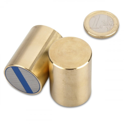 NdFeB Magnete cilindrico con base Ø 25 x 35 mm, ottone, tolleranza h6 - 45,9 kg