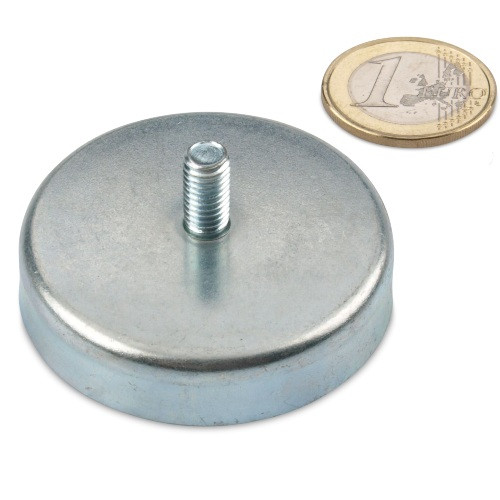 Magnete con base in ferrite Ø 63,0 x 14,0 mm, filettatura M8x16, aderenza 35 kg