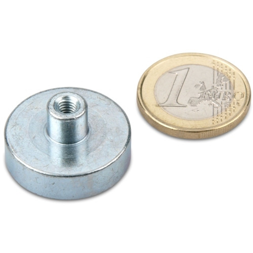 Magnete con base in neodimio Ø 25,0 x 7,0 mm con boccola filettata M4 aderenza 20 kg