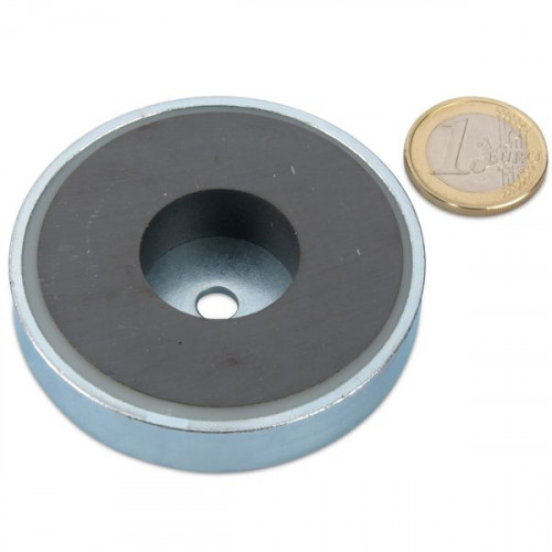 Magnete con base in ferrite Ø 63,0 x 14,0 mm foro cilindrico, 29 kg