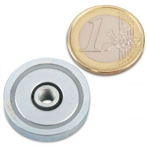 Magnete con base in neodimio Ø 25,0 x 7,0 mm, filettatura interna M5, aderenza 14 kg