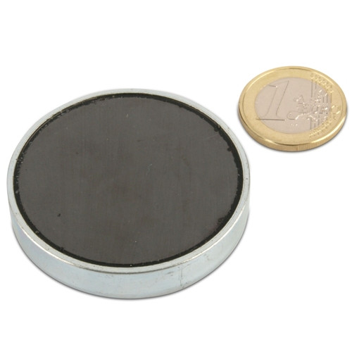 Magnete con base in ferrite Ø 50,0 x 10,0 mm, zinco - aderenza 22 kg