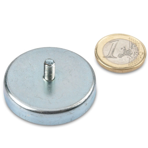 Magnete con base in ferrite Ø 40,0 x 8,0 mm, filettatura M5x10, aderenza 12,5 kg