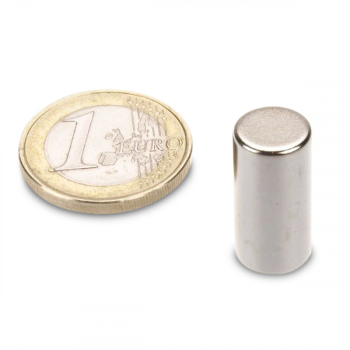 Cilindro magnetico Ø 10,0 x 20,0 mm N45 nichel - aderenza 4,5 kg