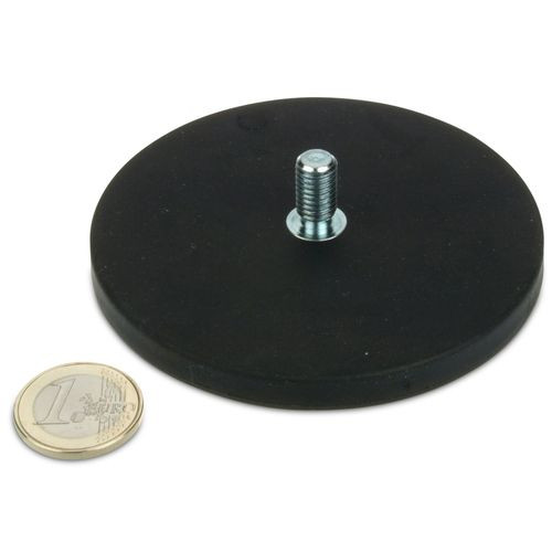 Sistema magnetico Ø 88 mm gommato con filetto M8x15 - aderenza 55 kg