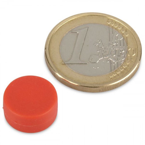 Magnete al neodimio Ø 12,7 x 6,3 mm con rivestimento in plastica - rosso - 2 kg