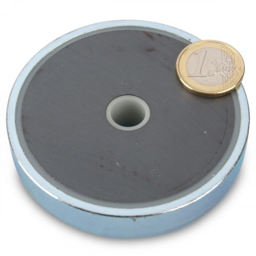 Magnete con base in ferrite Ø 80,0 x 18,0 mm foro cilindrico, 54 kg