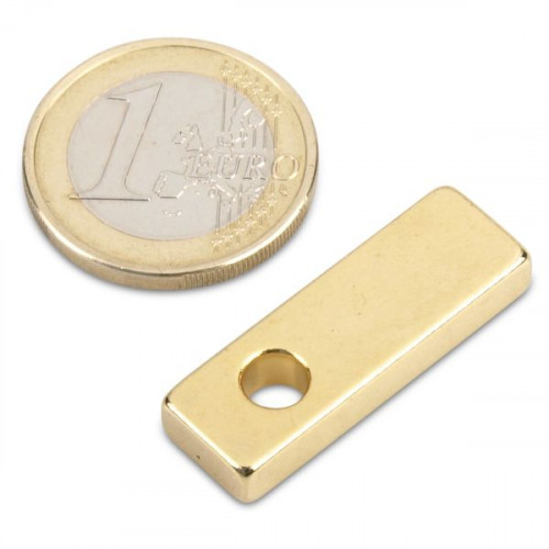 Cuboide magnetico 30,0 x 10,0 x 5,0 mm N45 Oro - foro Ø 5 mm