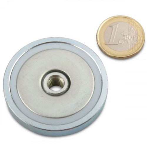Magnete con base in neodimio Ø 48,0 x 11,5 mm, filettatura interna M8, aderenza 65 kg
