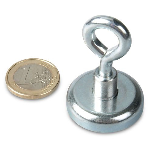 Magnete con occhiello Ø 32 mm NEODIMIO - zinco - aderenza 34 kg