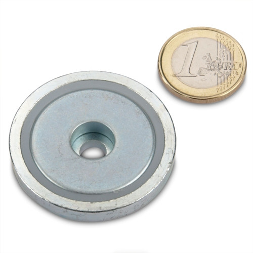 Magnete con base in neodimio Ø 42,0 x 9,0 mm con foro cilindrico aderenza 32 kg