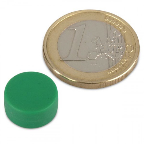Magnete al neodimio Ø 12,7 x 6,3 mm con rivestimento in plastica - verde - 2 kg