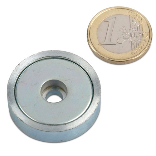 Magnete con base in neodimio Ø 32,0 x 8,0 mm con foro cilindrico aderenza 23 kg