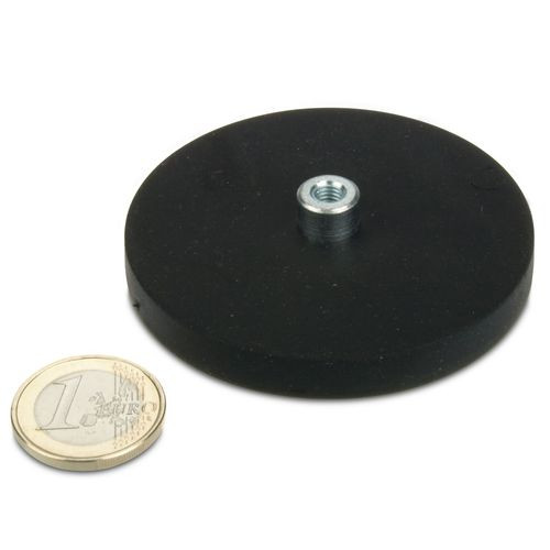 Sistema magnetico Ø 66 mm gommato con boccola M5 - aderenza 25 kg