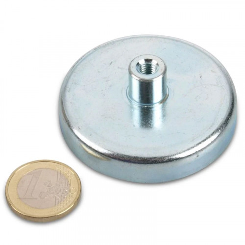 Magnete con base in ferrite Ø 57,0 x 12,0 mm, filettatura interna M6, 28 kg