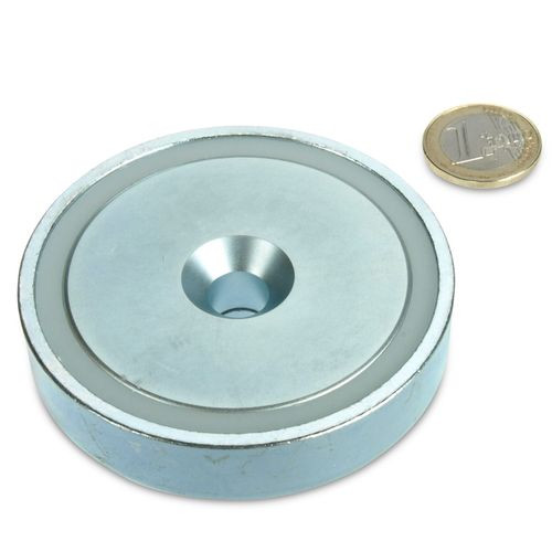 Magnete con base neodimio Ø 75,0 x 18,0 mm con svasatura aderenza 160 kg