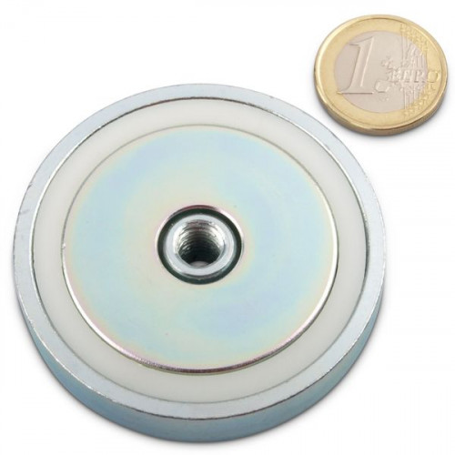 Magnete con base in neodimio Ø 60,0 x 15,0 mm, filettatura interna M8, aderenza 95 kg
